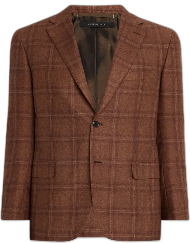 Silk And Cashmere Tonal Plaid Sport Coat