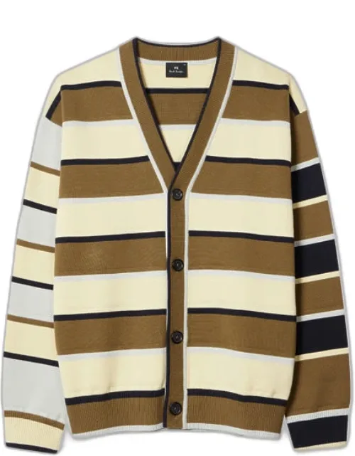 Khaki Stripe Milano Cotton Cardigan