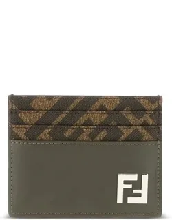 Leather And Ff Canvas Squared Card Holder