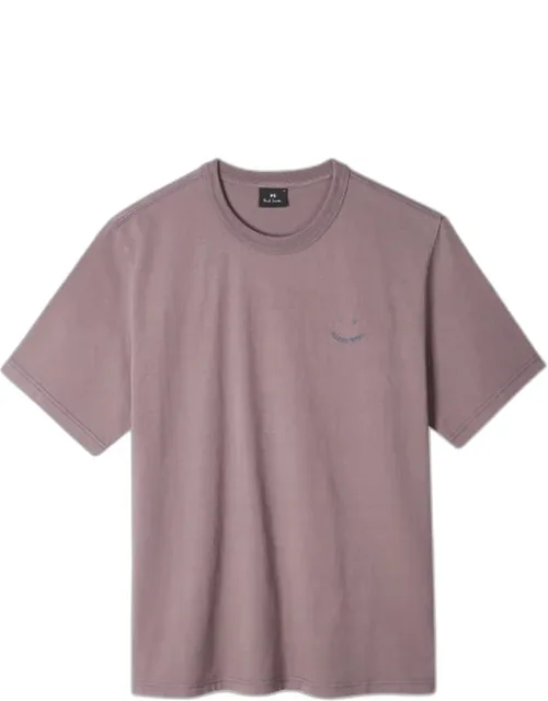 Washed Purple Pigment Dyed 'happy' T-shirt