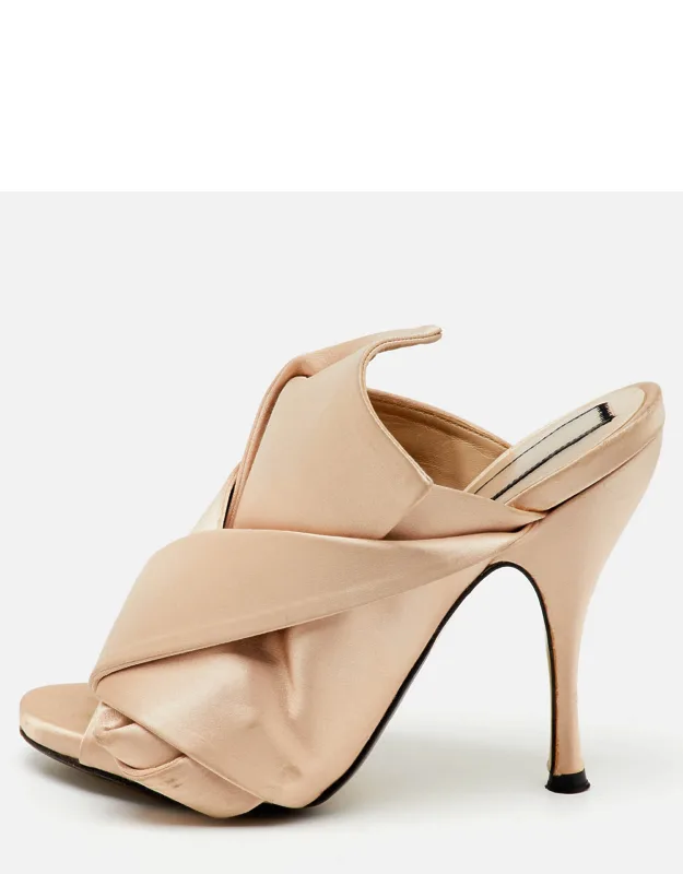 Satin Raso Knot Peep Toe Mules