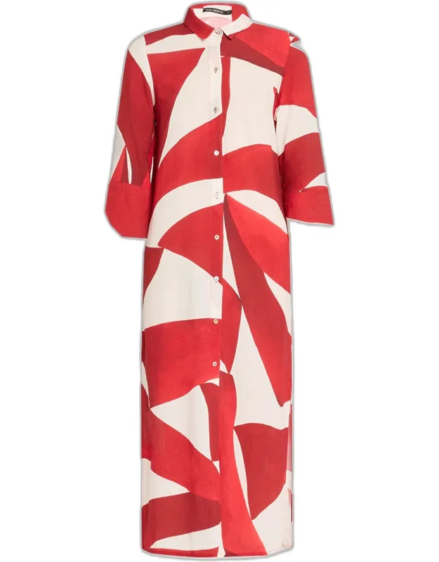 Geometric Side Slit Maxi Shirtdress
