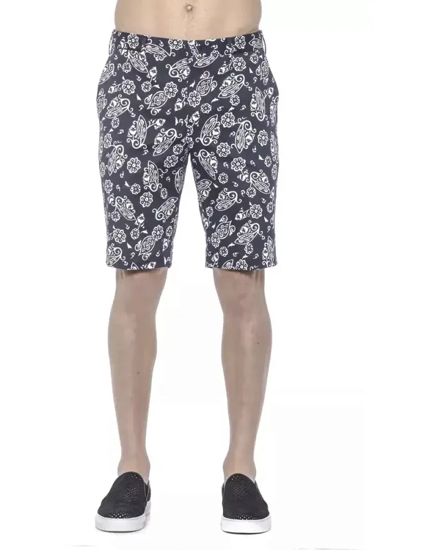 Pt Torino Cotton Bermuda Short With Patterned Fabric And Hook Closure