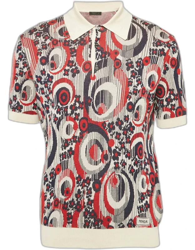 Multicolor Cotton And Silk Jacquard Knit Polo T-shirt