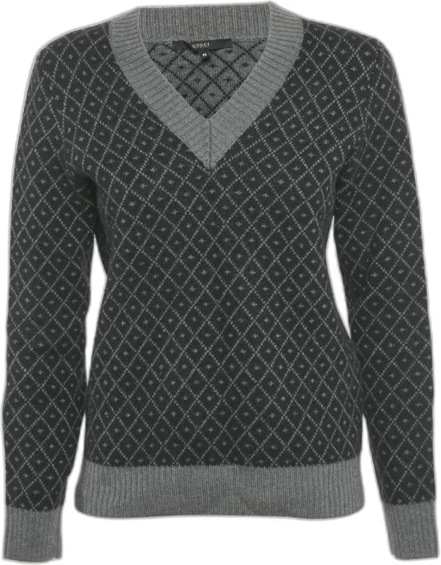 Diamante Wool Knit V-neck Sweater