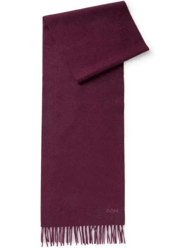 Italian Cashmere Scarf With Fringing And Embroidered Logo