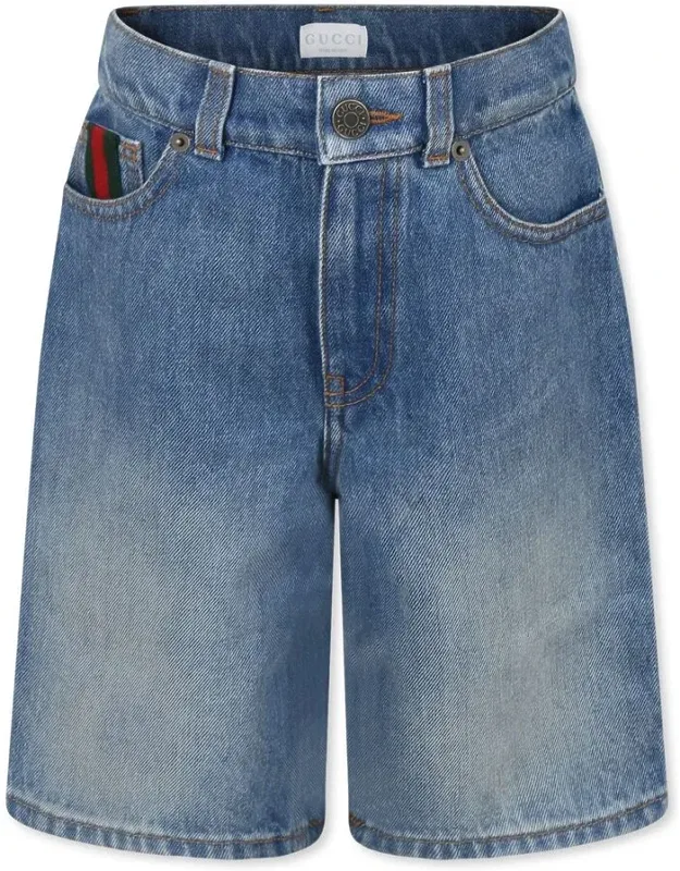 Web-stripe Denim Shorts