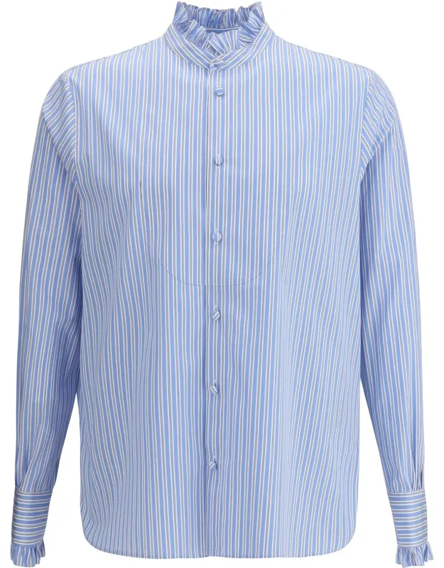 Striped Plastron And Ruffle Shirt