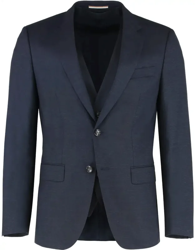 Three-piece Wool Suit With Padded Shoulders And Double Back Slit