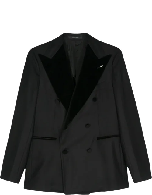 Velvet-trim Double-breasted Blazer