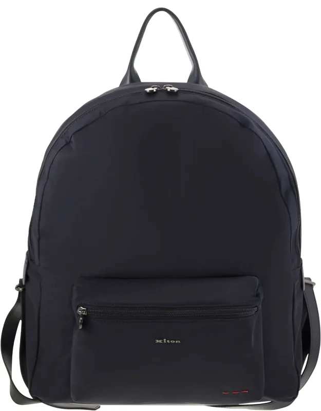 Kiton Technical Fabric Backpack - Adjustable Shoulder Straps, Interior Pocket With Two Pen Holders