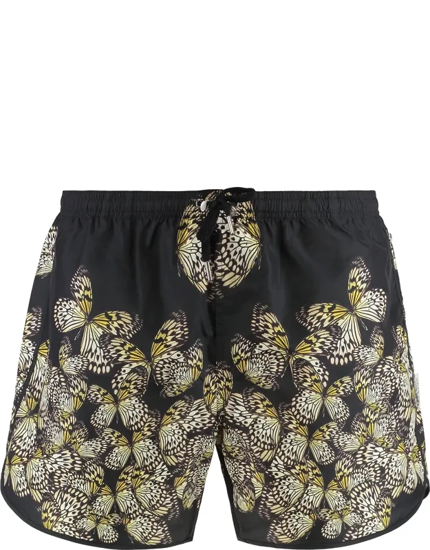 Printed Swim Shorts With Adjustable Drawstring Waist And Two Side Pockets