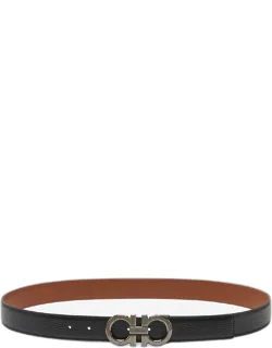 Leather Embroidered Belt With Silver-colored Gancini Buckle