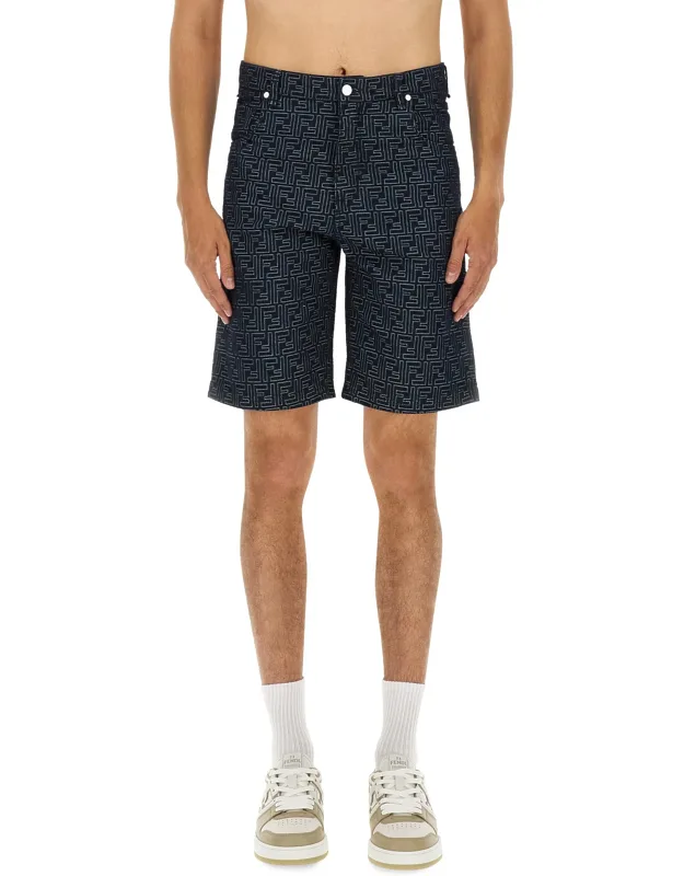 _ff Jacquard Denim Shorts Made In Italy_