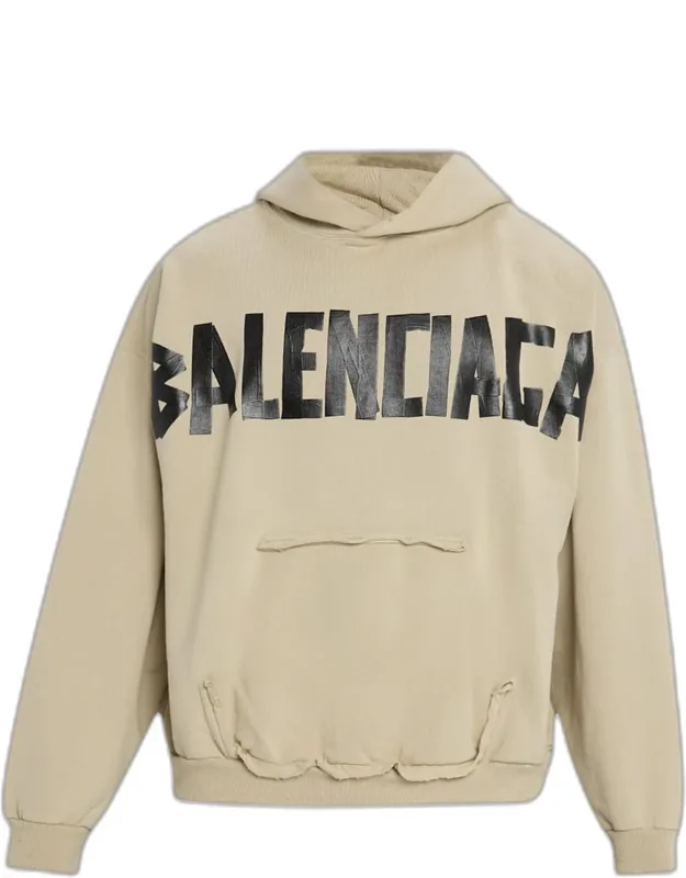 Cotton Tape Logo Ripped-pocket Hoodie