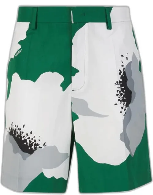 Flower Portrait Motif Bermuda Shorts