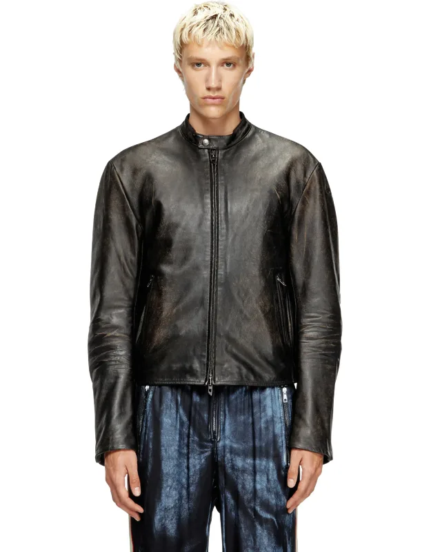 Distressed Leather Biker Jacket