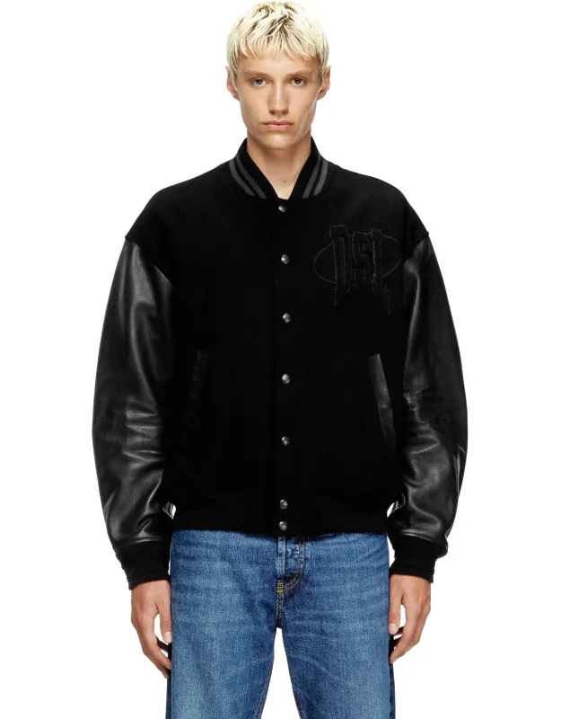 Varsity Bomber Jacket In Cotton And Leather