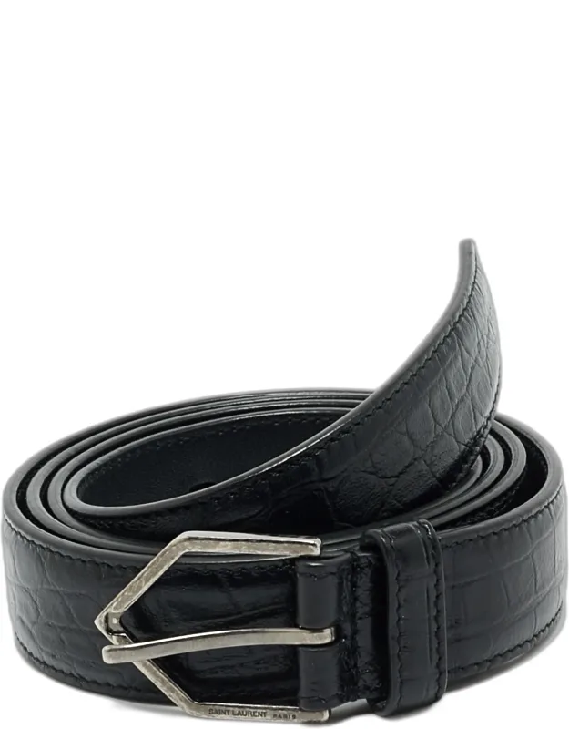 Croc Embossed Leather Buckle Belt 95cm