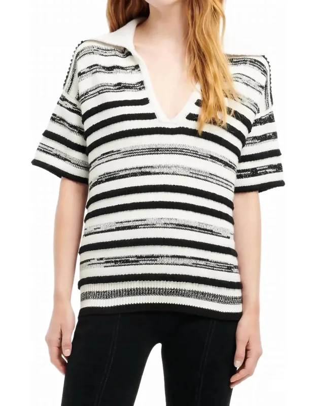Polo Top - Oversized Striped, Cotton Blend