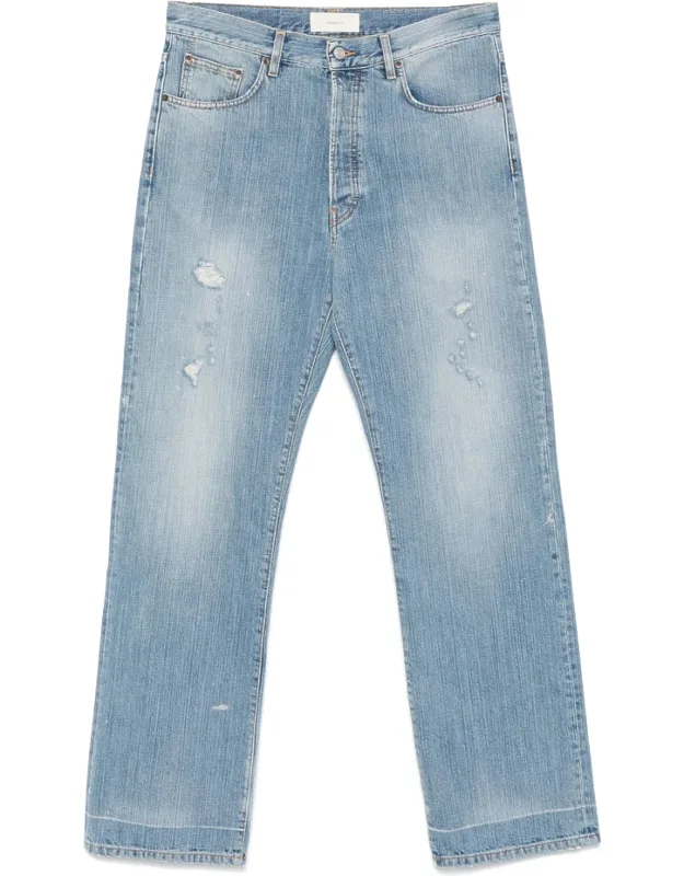 Logo-patch Jeans With Ripped Detailing And Classic Five Pockets