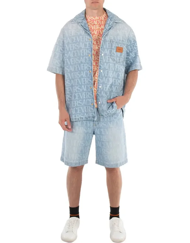 Light Blue Allover Denim Shorts