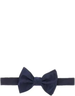 Silk Bow Tie With Adjustable Strap And Silver-finished Metal Hook Closure.