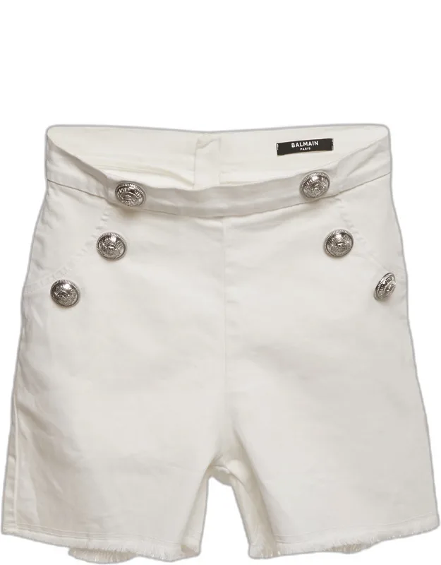 White Denim Button Detail Shorts