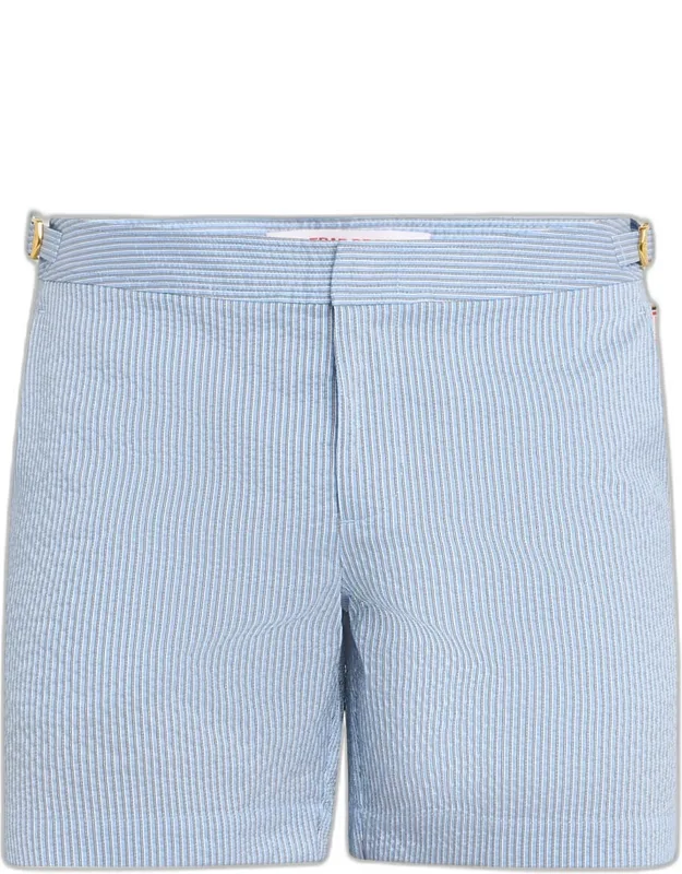 Seersucker Stripe Mid-length Swim Shorts