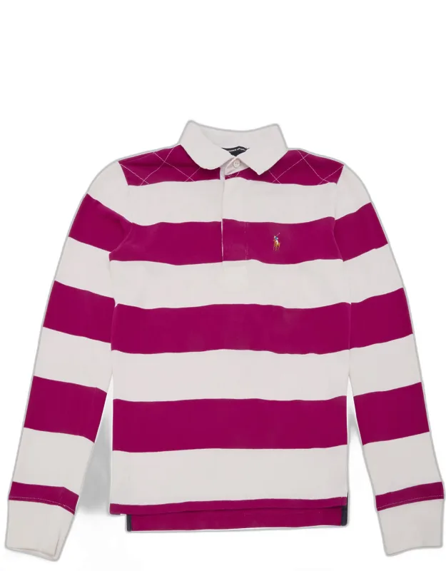 Striped Jersey Long Sleeve Polo T-shirt