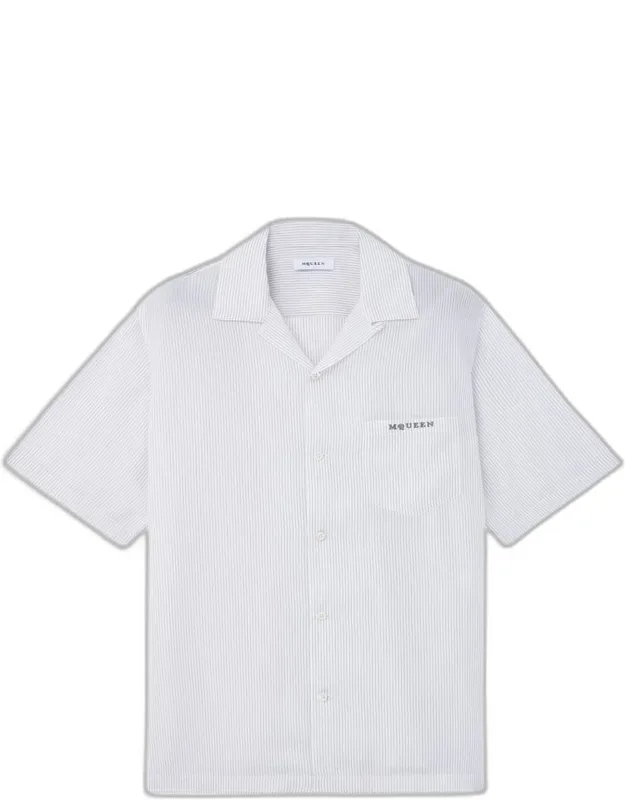 Pinstripe Short-sleeve Logo Pocket Camp Shirt