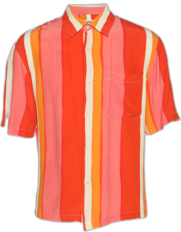 Flowing Striped Crepe Short Sleeve Shirt