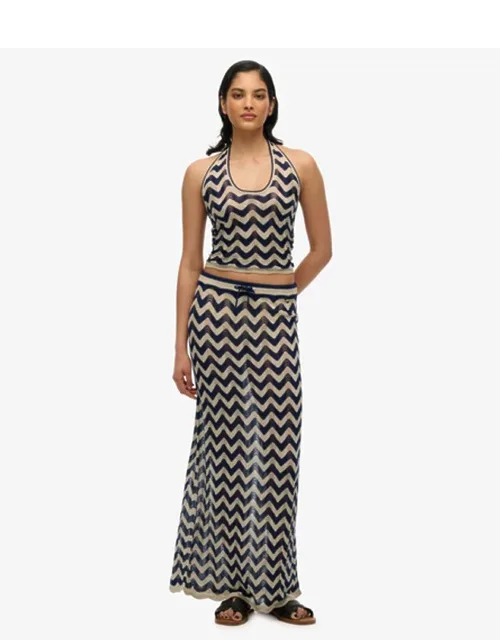 Zigzag Knit Column Maxi Skirt