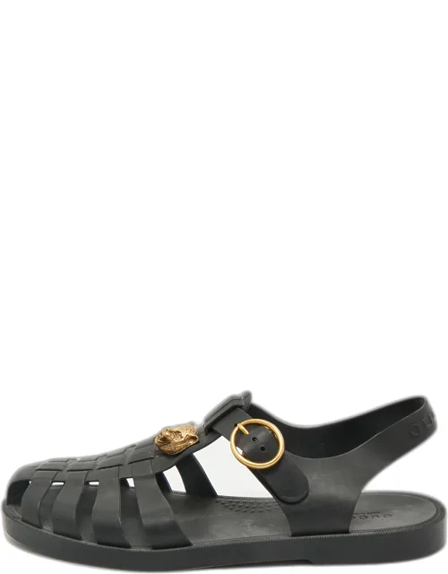 Rubber Gg Marmont And Tiger Embellished Buckle Strap Flat Sandals