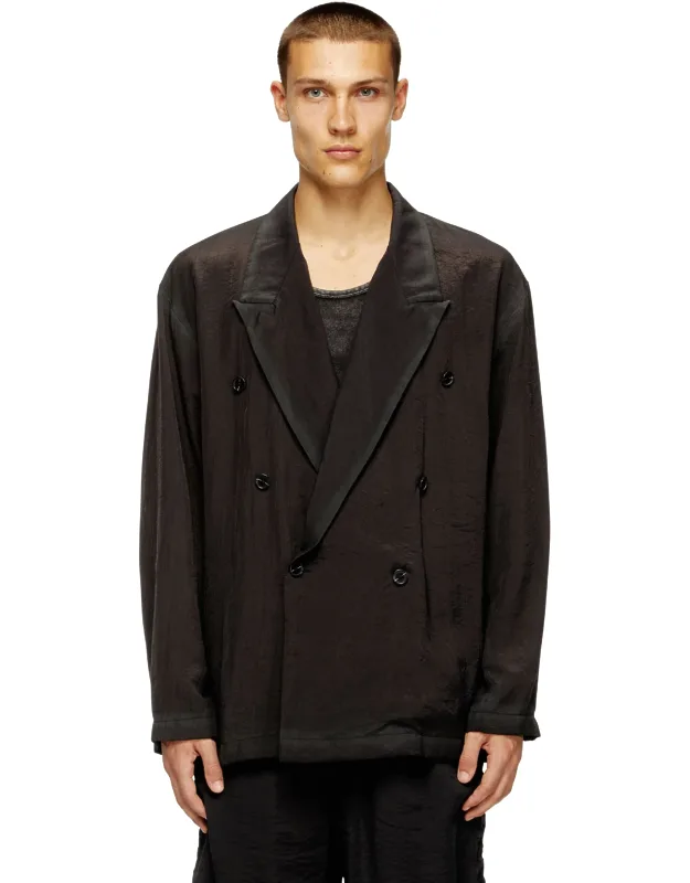 Double-breasted Blazer In Wrinkled Shell