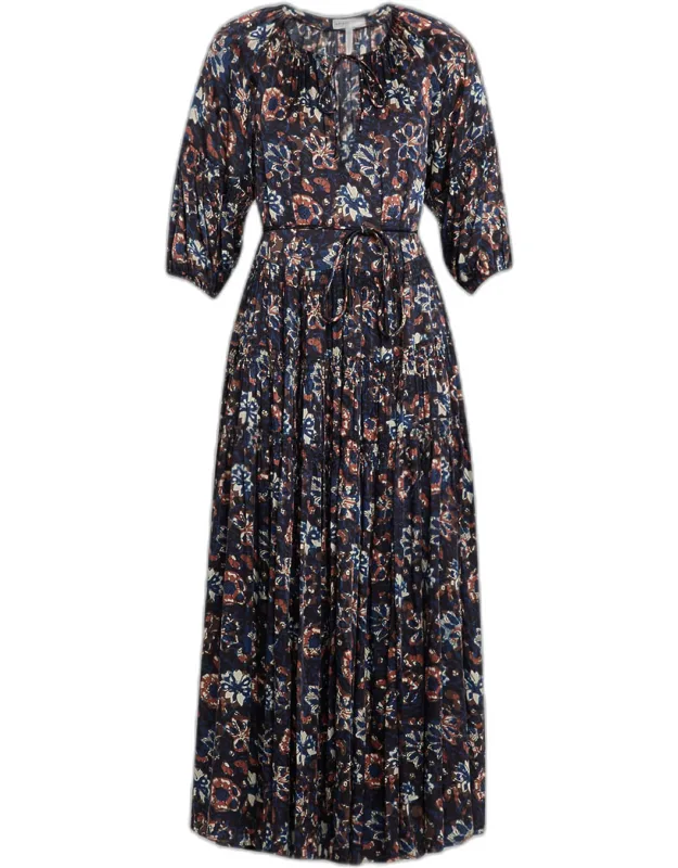 Tiered Viscose Sateen Maxi Dress