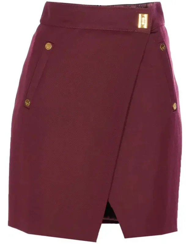 Elisabetta Franchi Skirt, Asymmetrical Hook Logo Closure, High Waist, Wallet Model