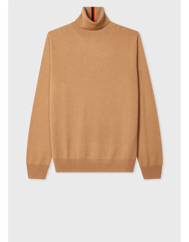 Camel Cashmere Roll Neck Sweater