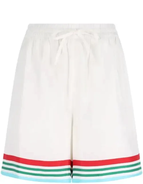 Silk Shorts With Multi-color Logo Print