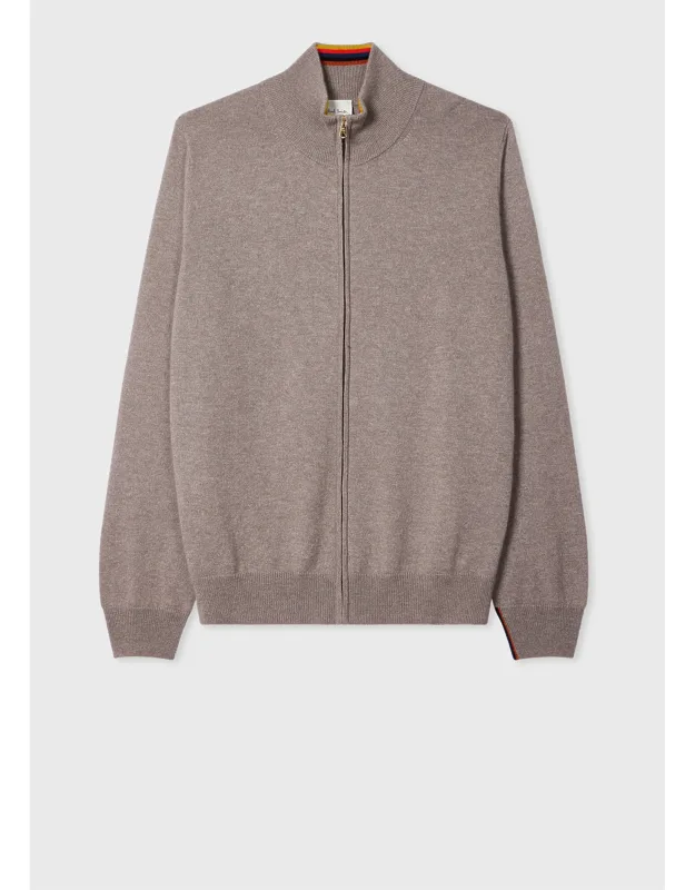 Oatmeal Cashmere Full-zip Cardigan