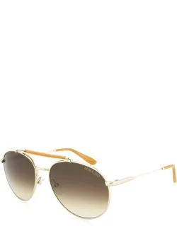 Sunglasses, Aviator Full Rim, Rose Gold Frame And Brown Gradient Lens