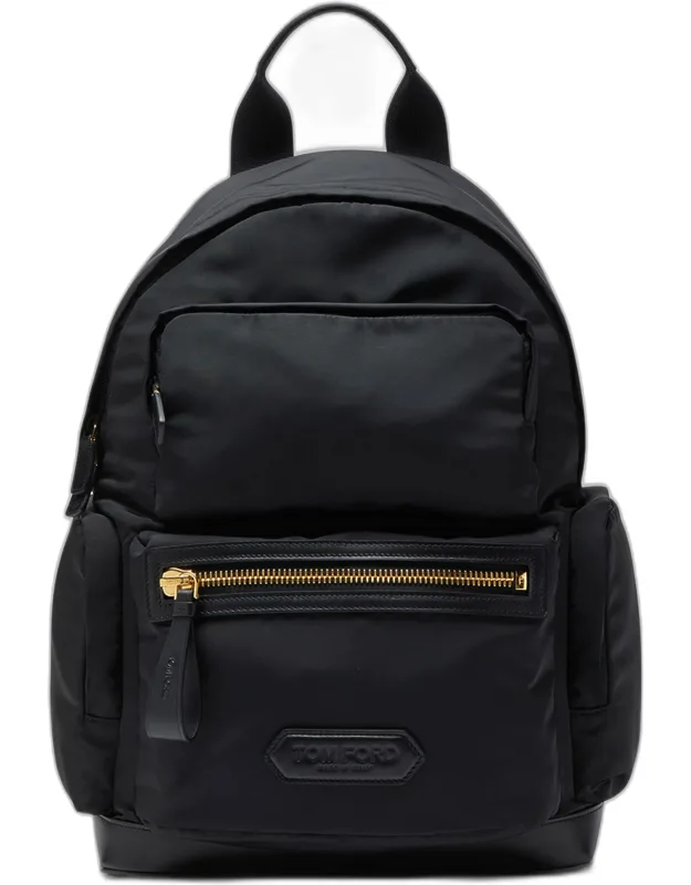 Leather-trim Recycled Nylon Backpack