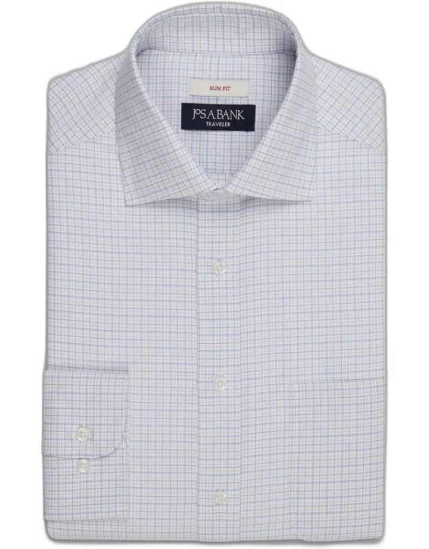 Traveler Collection Slim Fit Spread Collar Plaid Dress Shirt