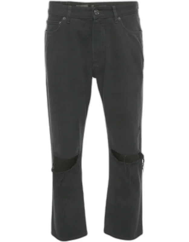 Knee Ripped Denim Straight Leg Jeans