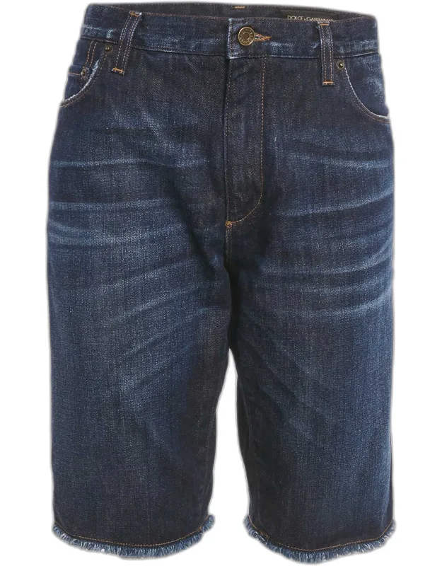 Denim Raw Edge Detail Shorts