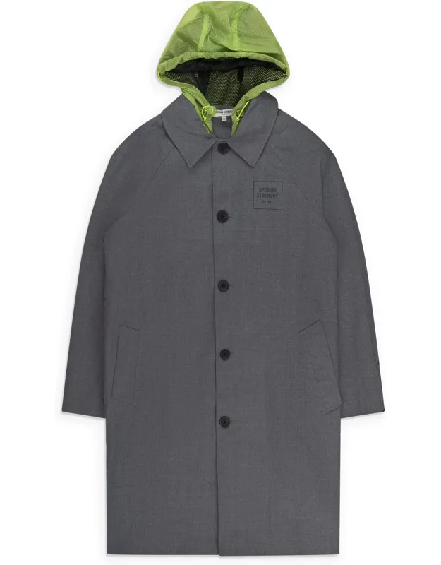 Nylon Hooded Wool Trench Coat