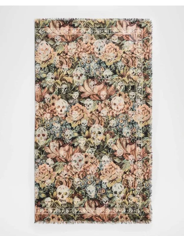 Wool And Silk Floral Skull Scarf