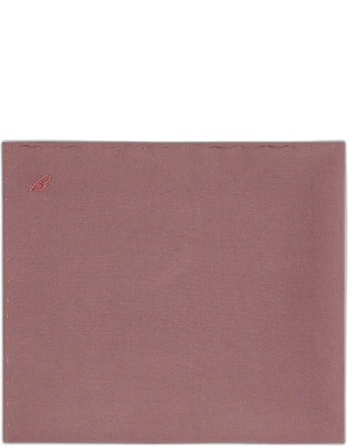 Silk Poplin Embroidered Monogram Pocket Square