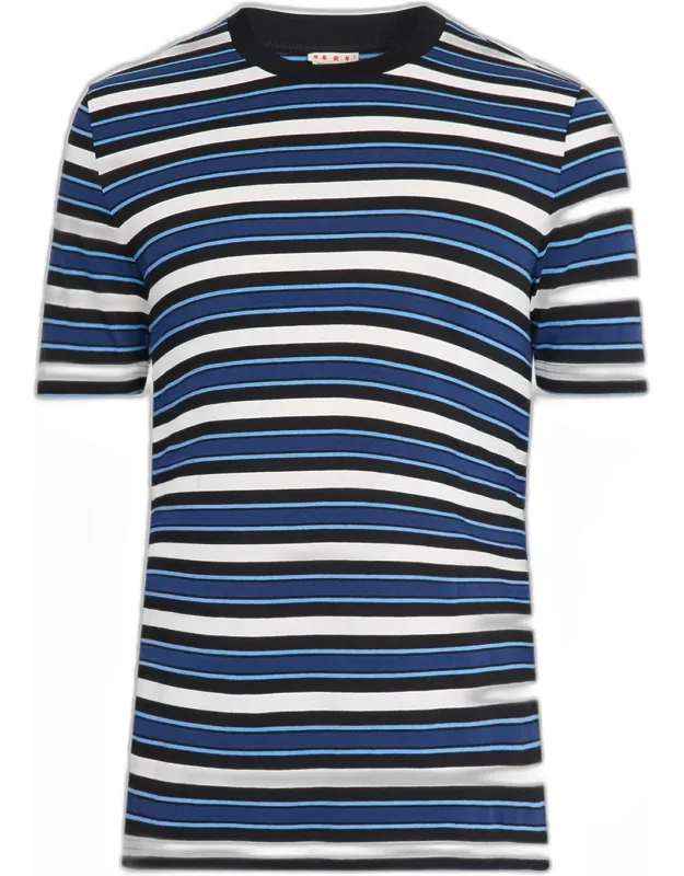 Horizontal Multi-stripe Cotton Crewneck T-shirt