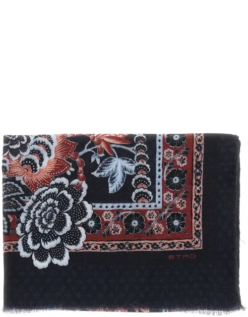 Floral Print Wool And Cashmere Scarf